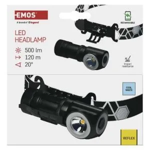Фонарь налобный аккумуляторный LED EMOS 500 Lm Li-Ion 800 mAh металл P3544, Фонарики - фото 1