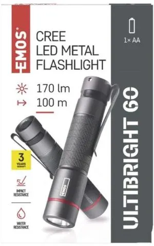Фонарь ручной Emos Ultibright 60 170 Lm 1xAA металл P3160, Фонарики - фото 3