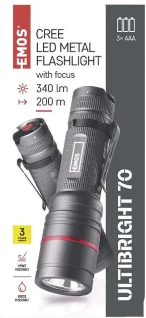 Фонарь ручной Emos Ultibright 70 340 Lm 3xAAA металл фокус P3170, Фонарики - фото 3