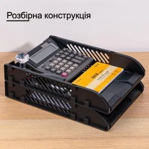Лоток горизонтальный Deli 2-секционный черный пластиковый 9212, Лотки для бумаги - фото 1