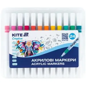 Маркеры акриловые Kite Creative набор 24шт K-1157, Скетч маркеры