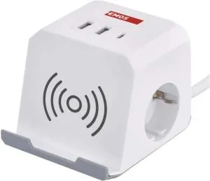 Сетевой адаптер удлинитель Emos 2 розетки 2 м 1,5 мм USB-A USB-C Qi P0222CQ, Сетевые фильтры (удлинители)