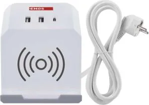 Сетевой адаптер удлинитель Emos 2 розетки 2 м 1,5 мм USB-A USB-C Qi P0222CQ, Сетевые фильтры (удлинители) - фото 1