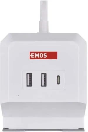 Сетевой адаптер удлинитель Emos 2 розетки 2 м 1,5 мм USB-A USB-C Qi P0222CQ, Сетевые фильтры (удлинители) - фото 3
