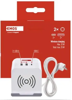 Сетевой адаптер удлинитель Emos 2 розетки 2 м 1,5 мм USB-A USB-C Qi P0222CQ, Сетевые фильтры (удлинители) - фото 5