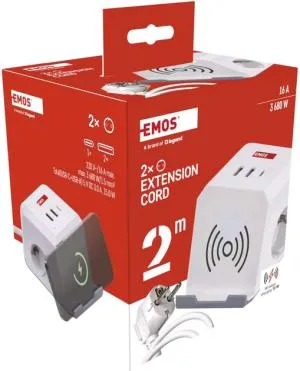 Сетевой адаптер удлинитель Emos 2 розетки 2 м 1,5 мм USB-A USB-C Qi P0222CQ, Сетевые фильтры (удлинители) - фото 7