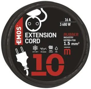 Сетевой удлинитель Emos 1 розетка 10 м 1,5 мм IP44 резина/неопрен P01810, Сетевые фильтры (удлинители) - фото 3
