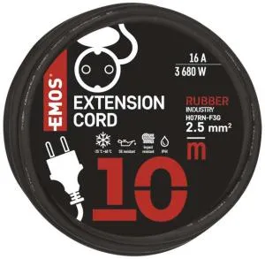Сетевой удлинитель Emos 1 розетка 10 м 2,5 мм IP44 резина/неопрен P01810R, Сетевые фильтры (удлинители) - фото 2