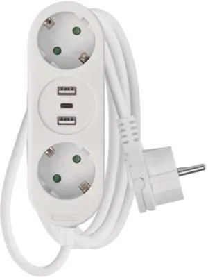 Мережевий подовжувач Emos 2 розетки 1,5м 1,5мм USB-A P0221U, Мережеві фільтри (подовжувачі)