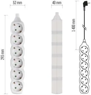 Мережевий подовжувач Emos 6 розеток 1,4м 1,0мм P0621, Мережеві фільтри (подовжувачі) - фото 3