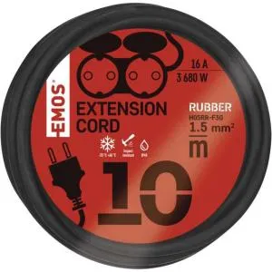 Подовжувач мережі Emos 2 розетки 10 м 1,5 мм IP44 гума P0701, Мережеві фільтри (подовжувачі) - фото 2