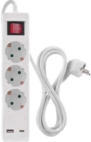 Сетевой удлинитель Emos 3 розетки 2 м 1,5 мм USB-A USB-C P1322CU, Сетевые фильтры (удлинители)