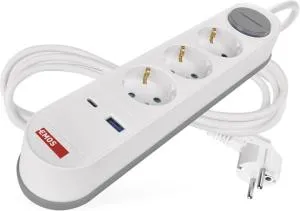 Сетевой удлинитель EMOS 3 розетки 2 м 16A 3680Вт USB-A USB-C P1322FC, Сетевые фильтры (удлинители)