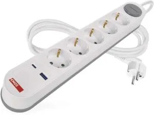 Сетевой удлинитель Emos 5 розеток 3 м 1,5 мм USB-A USB-C P1523FC, Сетевые фильтры (удлинители)