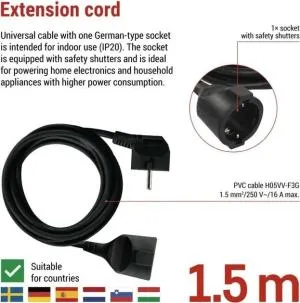 Сетевой удлинитель EMOS 1 розетка 1,5 м PC0121R, Сетевые фильтры (удлинители) - фото 1