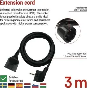 Мережевий подовжувач EMOS 1 розетка 3 м PC0123R, Мережеві фільтри (подовжувачі) - фото 1