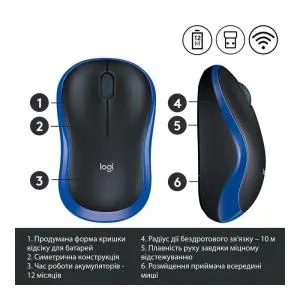 Мышка Logitech M185 blue (910-002236) U0286327, Мышки - фото 2