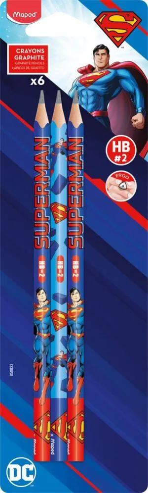 Набор графитовых карандашей Maped SUPERMAN HB без резинки 6 шт. MP.850833, Простые