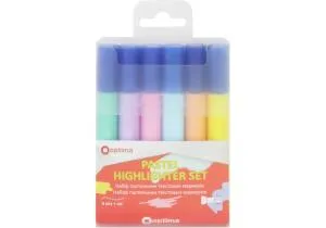 Набор текстовых маркеров Optima 1-4,5 мм 6 цветов пастель в пенале O15831, Для выделения текста