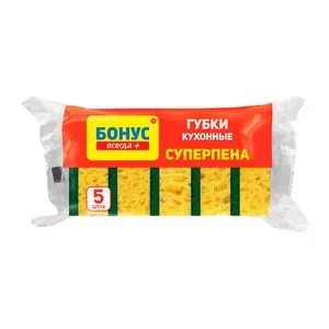 Набор губок СУПЕРПЕНА для посуды, 6.5x10 см, 5 шт, Бонус, 0146141