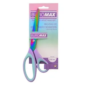 Ножницы Buromax 215 мм PASTEL асимметр ручки с голубыми резиновыми вставками BM.4542-26, Ножницы