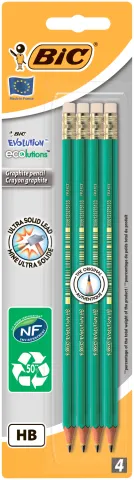 Олівці чорнографітові BIC Evolution Eco з гумкою 655HB 4шт у блістері bc8902753, Прості