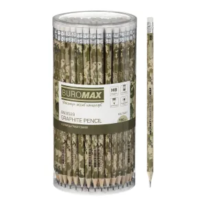 Карандаш графитовый с резинкой Buromax MILITARY 100 шт BM.8528, Простые