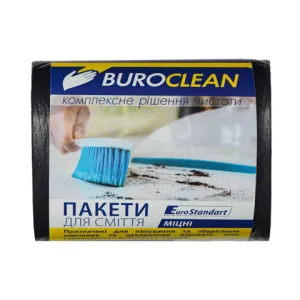 Пакеты для мусора Buroclean 35л100шт 470*570мм крепкие черные 14мкм ПВТ LDPE EuroStandart 10200024, Пакеты мусорные