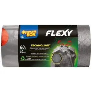 Пакеты для мусора ФРЕКЕН БОК LD 60х64 графит 60л10шт с затяжкой ElasticFIX fb.70820, Пакеты мусорные
