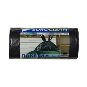 Пакеты для мусора Buroclean с ручками 35л20шт 500*690мм черные 13мкм ПВТ LDPE ECO 10200081, Пакеты мусорные