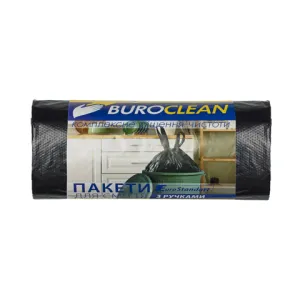 Пакеты для мусора Buroclean с ручками 60л15шт 600*800мм черные 17мкм ПВТ LDPE ECO 10200082, Пакеты мусорные