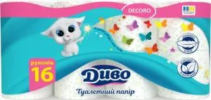Туалетная бумага ДИВО DECORO БЕЛЫЙ 16 рул 2-х слой 150листов 51684, Туалетная бумага