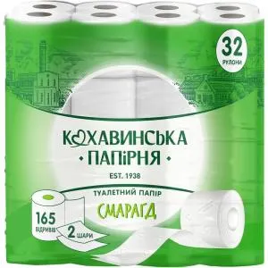Туалетная бумага Кохавинка целлюлозная Изумруд 2 слоя 32 рулона 51478, Туалетная бумага