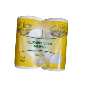 Туалетная бумага Кохавинка целлюлозная Золото белая 4 слоя 4 шт 51276, Туалетная бумага