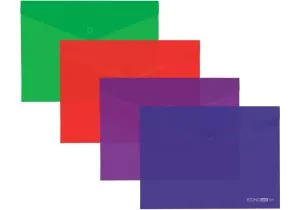 Папка-конверт Economix Light А4 прозрачная на кнопке 120 мкм фактура глянец ассорти E38301, Конверты