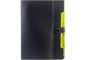 Папка Optima на 6 отделений на кнопке с расширением A4 черная с лимонным O35540, Конверты