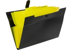 Папка Optima на 6 отделений на кнопке с расширением A4 черная с лимонным O35540, Папки-конверты - фото 2