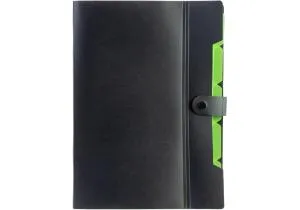 Папка OPTIMA на 6 відділень на кнопці з розширенням A4 чорна із салатовим O35539, На блискавці, замку пластикові