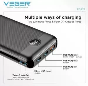 Павербанк Power Bank Veger V3008 L30 30000 mAh черный 19950422 - Фото 7