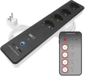 Умный сетевой удлинитель Emos 4 розетки 2 м 1,5 мм P1422SMUSB-A USB-C Wi-Fi P1422SM, Сетевые фильтры (удлинители)