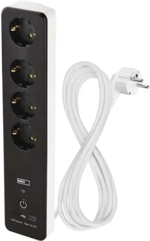 Умный сетевой удлинитель Emos 4 розетки 2 м 1,5 мм P1422SMUSB-A USB-C Wi-Fi P1422SM, Сетевые фильтры (удлинители) - фото 1