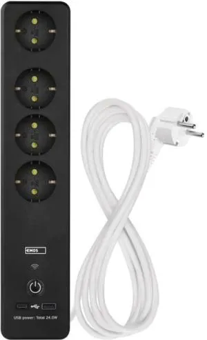 Умный сетевой удлинитель Emos 4 розетки 2 м 1,5 мм P1422SMUSB-A USB-C Wi-Fi P1422SM, Сетевые фильтры (удлинители) - фото 2