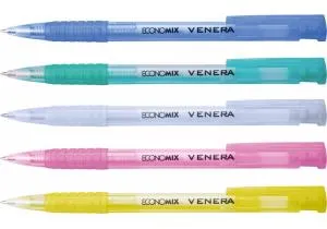 Ручка шариковая автомат ECONOMIX VENERA 0,5 мм корпус ассорти пишет синим E10105-25, Шариковые