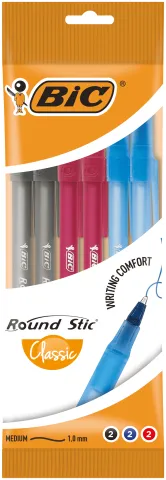 Ручка кулькова BIC Round Stic  асорті 6шт в блістері bc929071, Кулькові