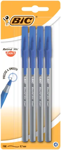 Ручка шариковая BIC Round Stic Exact синяя 4шт в блистере bc932857, Шариковые
