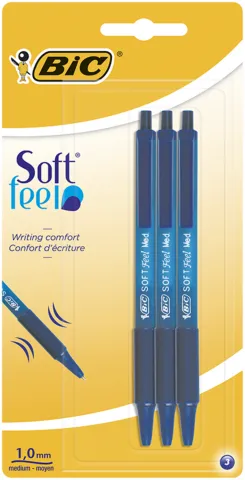 Ручка кулькова BIC Soft Feel Clic Grip синя 3шт у блістері bc837396, Кулькові