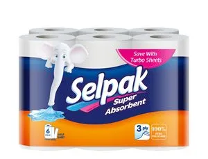 Полотенца бумажные, 6 рулонов, 3 слоя, 55 отрывов, SELPAK, 0129384
