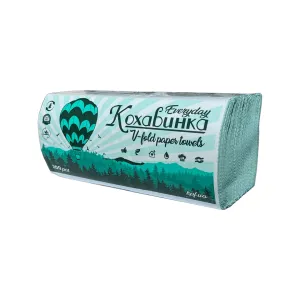 Полотенца бумажные листовой Кохавинка 200 шт 230x250 зеленые широкие 20 51104, Полотенца