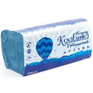 Рушники Кохавинка паперові макулатурні V-подібні 23х25 см 200 аркушів синій kx.50637, Рушники