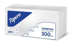 Салфетки бумажные Papero 1/4 1ш 330х330 мм 300 л белые NL016 8 51874, Салфетки